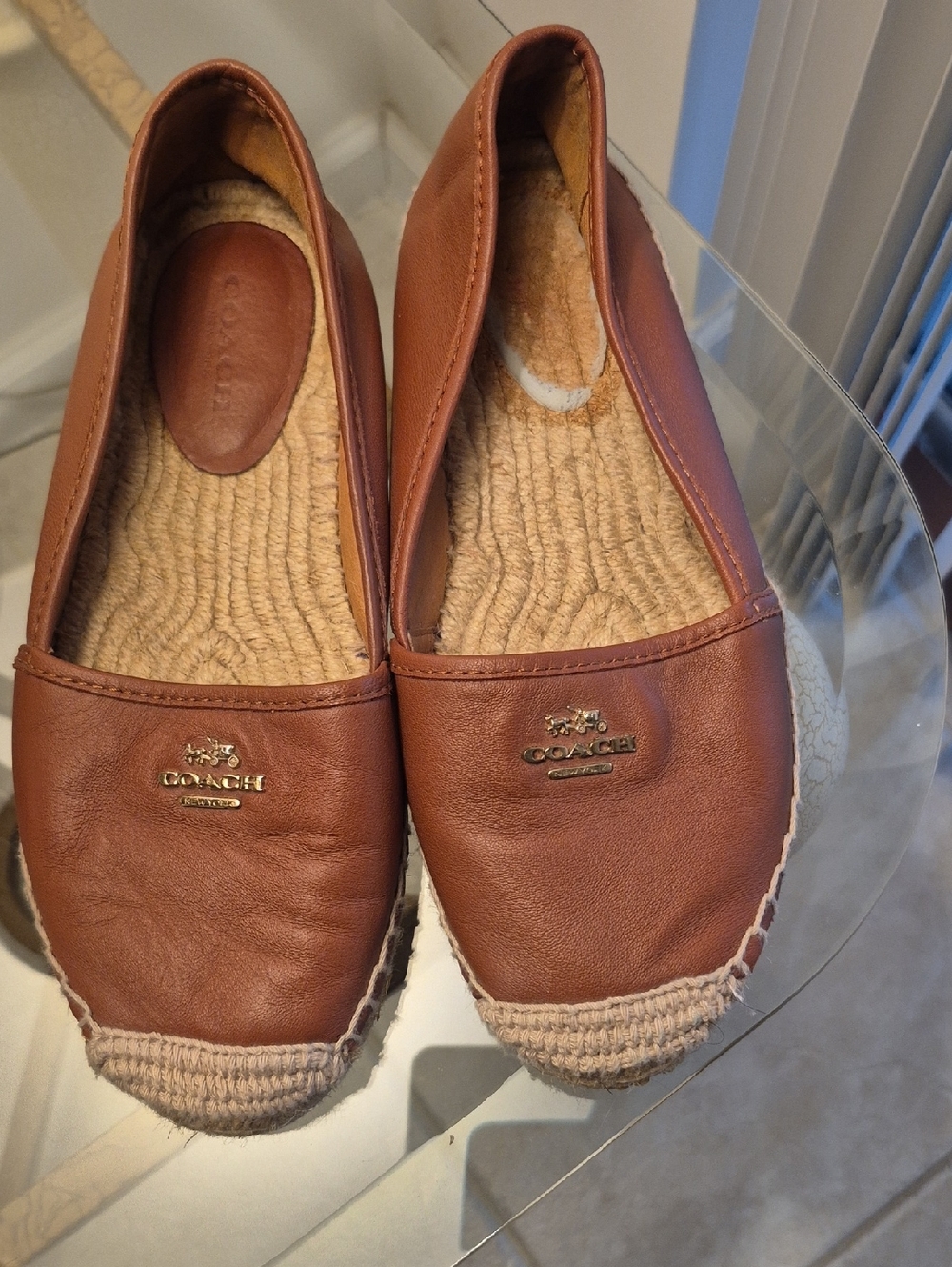 Coach Brown Leather Espadrille Flats with Jute Trim